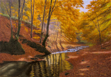 Painting titled "Fall on Wolf Creek" by Dejan Trajkovic, Original Artwork, Oil