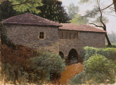 Painting titled "Watermill" by Dejan Trajkovic, Original Artwork, Oil