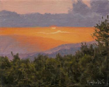 Painting titled "Sunset Above Mounta…" by Dejan Trajkovic, Original Artwork, Oil