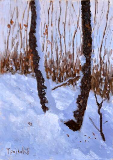 Malerei mit dem Titel "Oaks and Snow" von Dejan Trajkovic, Original-Kunstwerk, Öl