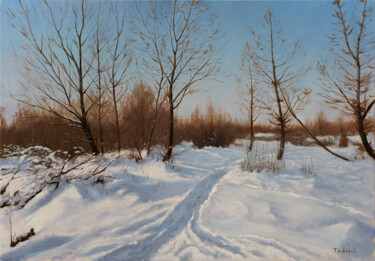Malerei mit dem Titel "Path in Snow" von Dejan Trajkovic, Original-Kunstwerk, Öl