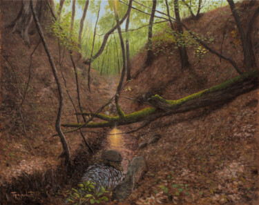 Картина под названием "Forest Stream" - Dejan Trajkovic, Подлинное произведение искусства, Масло