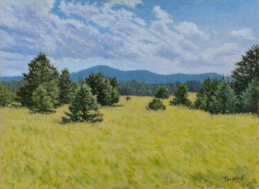Malerei mit dem Titel "Grass 'n' pines" von Dejan Trajkovic, Original-Kunstwerk, Öl