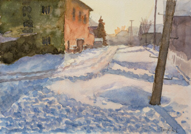 Painting titled "Village Street Unde…" by Dejan Trajkovic, Original Artwork, Watercolor