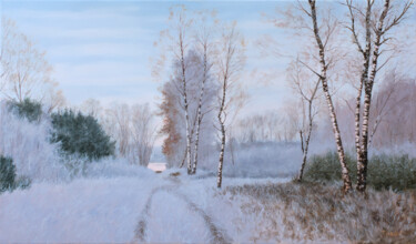 Painting titled "Winter on Heath" by Dejan Trajkovic, Original Artwork, Oil Mounted on Wood Stretcher frame