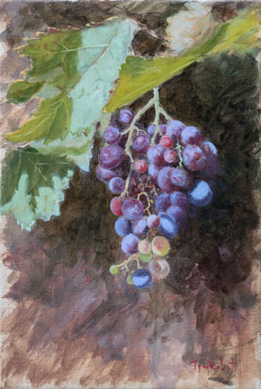 Painting titled "Red Grapes 2" by Dejan Trajkovic, Original Artwork, Oil