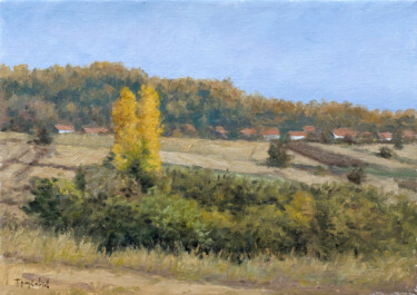 Malerei mit dem Titel "Rural Landscape" von Dejan Trajkovic, Original-Kunstwerk, Öl Auf Keilrahmen aus Holz montiert