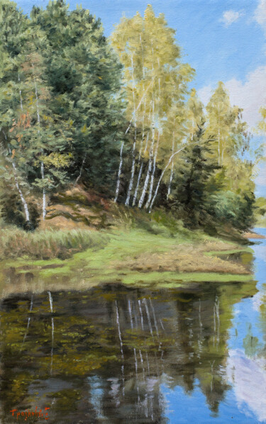 Pittura intitolato "Birches by the Bay" da Dejan Trajkovic, Opera d'arte originale, Olio