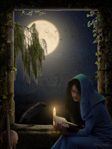 Photography titled "Reading in the moon…" by Dejan Travica, Original Artwork, Manipulated Photography