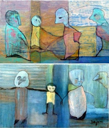 Peinture intitulée "Histoire de famille" par Dejeni, Œuvre d'art originale, Huile