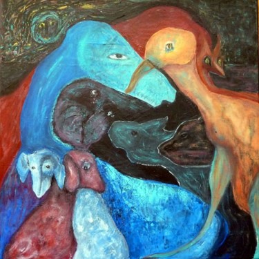 Painting titled "Animal Riders" by Dejeni, Original Artwork, Oil