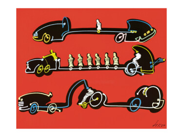 Painting titled "cars-50x40cm-1989-a…" by Dek, Original Artwork, Acrylic