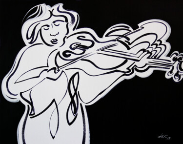 Painting titled "the-violinist-100x8…" by Dek, Original Artwork, Acrylic Mounted on Cardboard