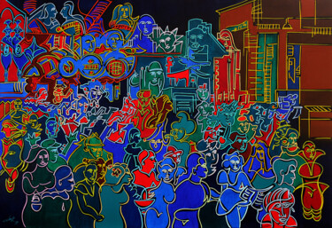 Pintura intitulada "street's carnival 2…" por Dek, Obras de arte originais, Acrílico Montado em Outro painel rígido