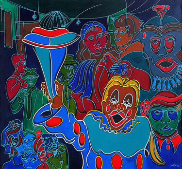 Pintura intitulada "the-lonely-clown-15…" por Dek, Obras de arte originais, Acrílico Montado em Outro painel rígido