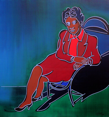 Картина под названием "the lady in red 130…" - Dek, Подлинное произведение искусства, Акрил Установлен на Другая жесткая пан…