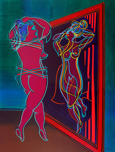 Malerei mit dem Titel "naked woman in fron…" von Dek, Original-Kunstwerk, Acryl Auf Andere starre Platte montiert