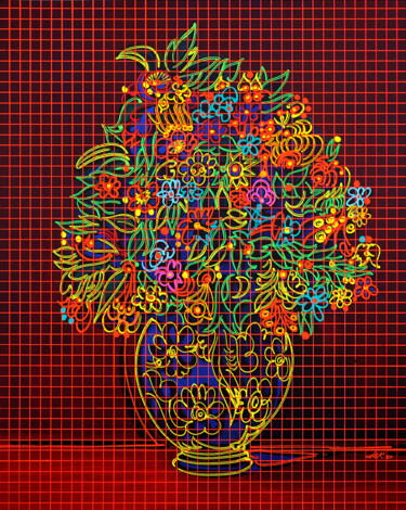 Painting titled "the neon vase 80x10…" by Dek, Original Artwork, Acrylic Mounted on Cardboard