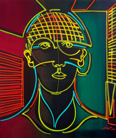 Pintura titulada "rosto IA" por Dek, Obra de arte original, Acrílico Montado en Bastidor de camilla de madera