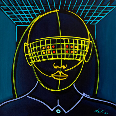 Malerei mit dem Titel "metaverse face" von Dek, Original-Kunstwerk, Acryl Auf Keilrahmen aus Holz montiert