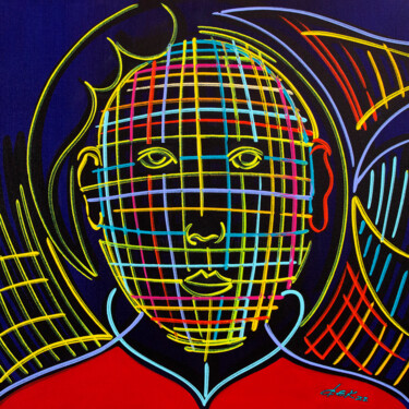 Peinture intitulée "checkered face" par Dek, Œuvre d'art originale, Acrylique Monté sur Châssis en bois