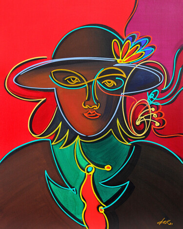 the model with red tie Painting titled "the model with red…" by Dek, Original Art, Acrylic Mounted on Cardboard