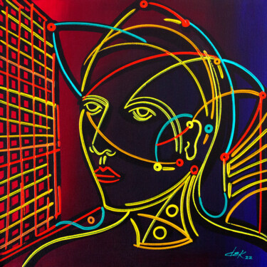 Painting titled "face VII" by Dek, Original Artwork, Acrylic Mounted on Wood Stretcher frame
