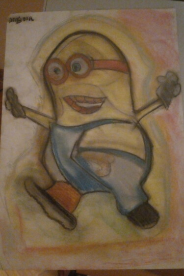 Minion Tekening getiteld "Minion" door Beck Sol, Origineel Kunstwerk, Pastel Gemonteerd op Andere stijve panelen