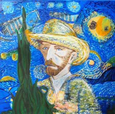 Schilderij getiteld "Van Gogh et sa Nuit…" door Artedelph, Origineel Kunstwerk, Olie