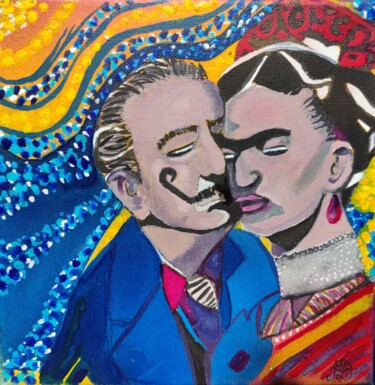 Painting titled "Frida Kahlo et Salv…" by Artedelph, Original Artwork, Acrylic Mounted on Wood Stretcher frame