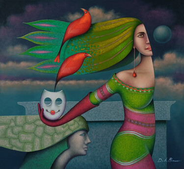 Schilderij getiteld "Dama y la mascara" door Delabarra, Origineel Kunstwerk, Olie