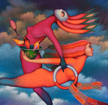 Картина под названием "Voladores" - Delabarra, Подлинное произведение искусства, Масло