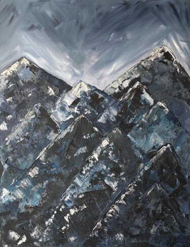 Painting titled "Night mountains" by Elena Dobkin, Original Artwork, Acrylic Mounted on Wood Stretcher frame