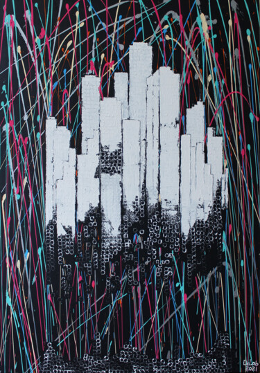 제목이 "New York"인 미술작품 Elena Dobkin로, 원작, 아크릴 나무 들것 프레임에 장착됨