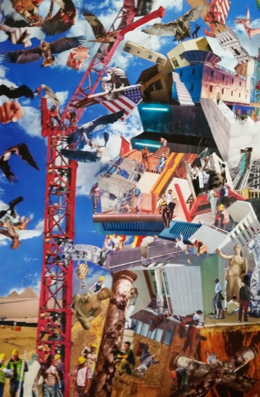 Collages intitulée "La nouvelle tour de…" par Sy-Mo-Vi, Œuvre d'art originale, Collages Monté sur Verre