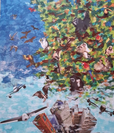Collages intitulée "Déforestation" par Sy-Mo-Vi, Œuvre d'art originale, Collages