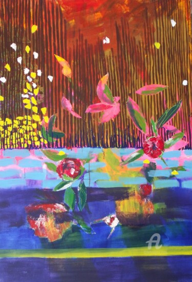 Картина под названием "Fleur, nature" - Remi Delaplace, Подлинное произведение искусства, Акрил Установлен на Деревянная рам…
