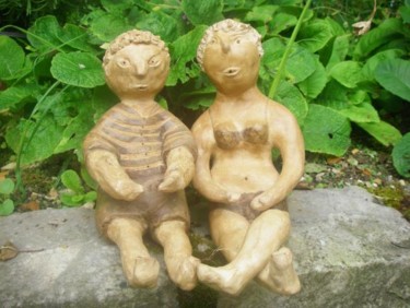 Sculpture intitulée "Couple séparé..." par Cole, Œuvre d'art originale, Terre cuite