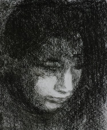 Drawing titled "Pénombre" by Christian Delavelle, Original Artwork, Charcoal