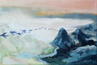 「Ballet en altitude」というタイトルの絵画 Christian Delavelleによって, オリジナルのアートワーク, アクリル ウッドストレッチャーフレームにマウント