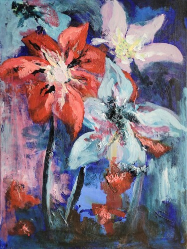 Painting titled "Fleurs" by Christian Delavelle, Original Artwork, Acrylic