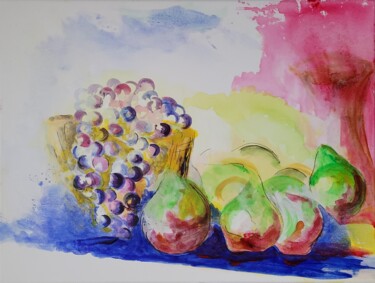 Painting titled "Raisins et fenouils" by Christian Delavelle, Original Artwork, Acrylic Mounted on Wood Stretcher frame
