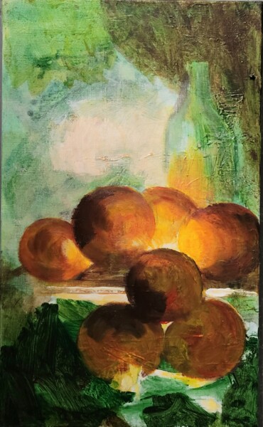 Painting titled "Oranges" by Christian Delavelle, Original Artwork, Acrylic Mounted on Wood Stretcher frame