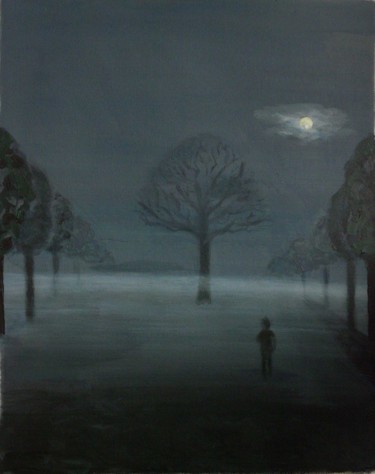 Painting titled "Brouillard hivernal" by Christian Delavelle, Original Artwork, Acrylic