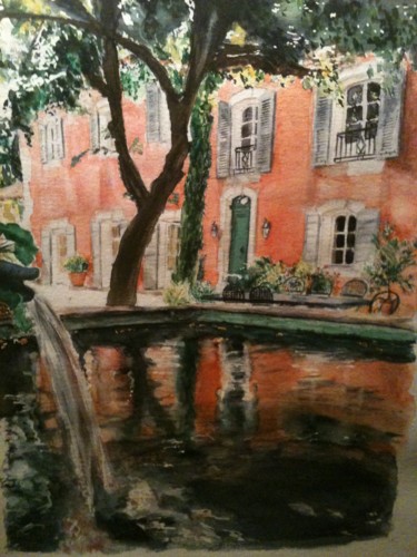 Painting titled "la maison rouge" by Sophie D., Original Artwork, Watercolor