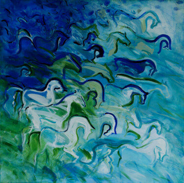 Painting titled "Horses in my mind" by Delfina Petkow, Original Artwork, Acrylic