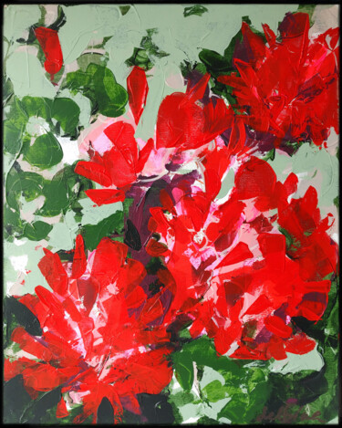 Painting titled "Red Flowers II" by Delfina Petkow, Original Artwork, Acrylic