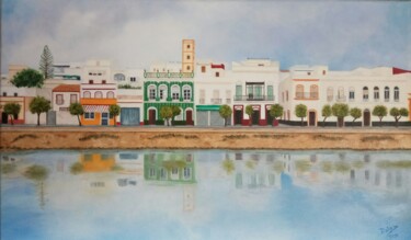 Painting titled "AYAMONTE" by Delia Maria Delgado Garcia, Original Artwork, Oil Mounted on Wood Stretcher frame