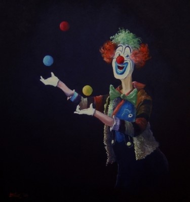 Peinture intitulée "Le clown jongleur.j…" par Délice, Œuvre d'art originale
