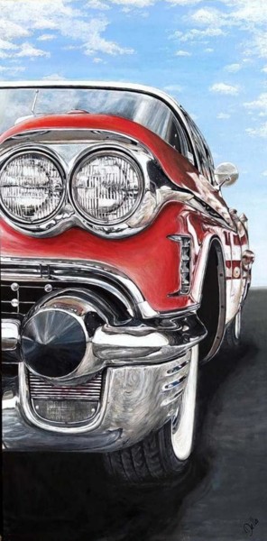 Malerei mit dem Titel "Red Cadillac" von Della Camilleri, Original-Kunstwerk, Acryl